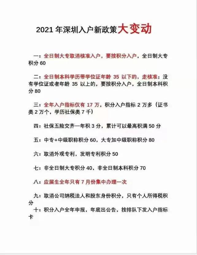 传深圳将出落户新规，统一积分落户、专科60分本科80分