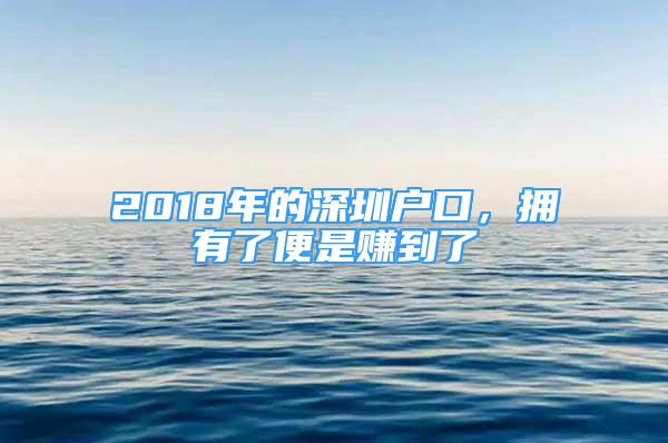 2018年的深圳户口，拥有了便是赚到了