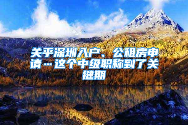 关乎深圳入户、公租房申请…这个中级职称到了关键期