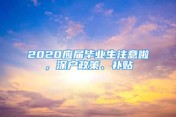 2020应届毕业生注意啦，深户政策、补贴