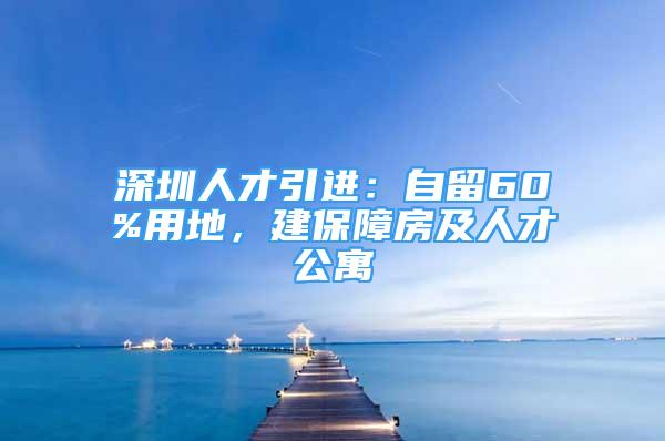 深圳人才引进：自留60%用地，建保障房及人才公寓