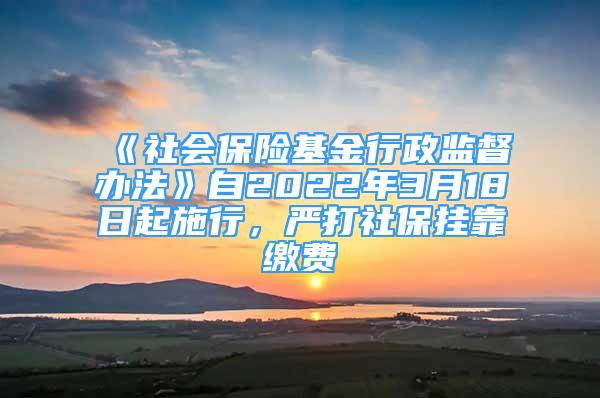 《社会保险基金行政监督办法》自2022年3月18日起施行，严打社保挂靠缴费