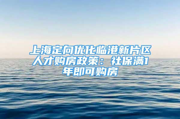 上海定向优化临港新片区人才购房政策：社保满1年即可购房