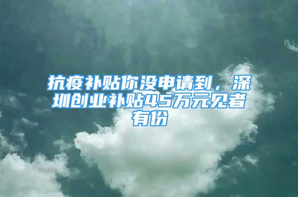 抗疫补贴你没申请到，深圳创业补贴45万元见者有份