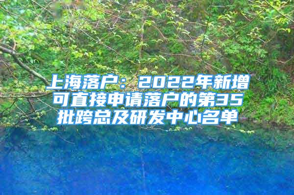 上海落户：2022年新增可直接申请落户的第35批跨总及研发中心名单