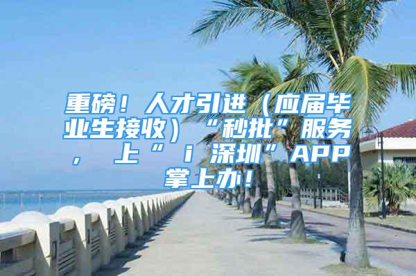 重磅！人才引进（应届毕业生接收）“秒批”服务， 上“ i 深圳”APP掌上办！