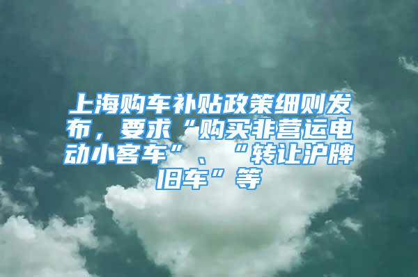 上海购车补贴政策细则发布，要求“购买非营运电动小客车”、“转让沪牌旧车”等