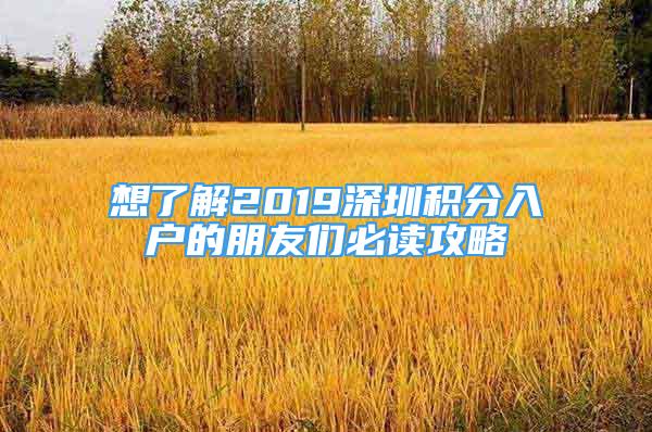 想了解2019深圳积分入户的朋友们必读攻略