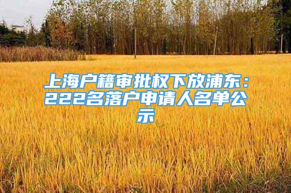 上海户籍审批权下放浦东：222名落户申请人名单公示