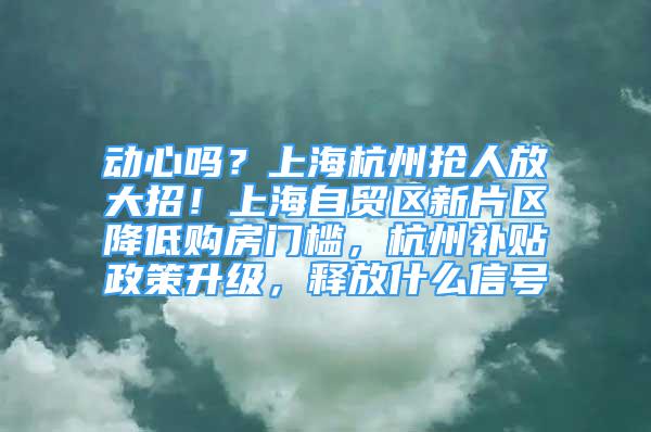 动心吗？上海杭州抢人放大招！上海自贸区新片区降低购房门槛，杭州补贴政策升级，释放什么信号