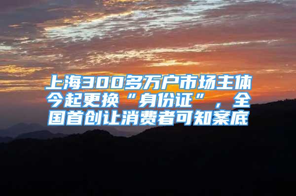 上海300多万户市场主体今起更换“身份证”，全国首创让消费者可知案底