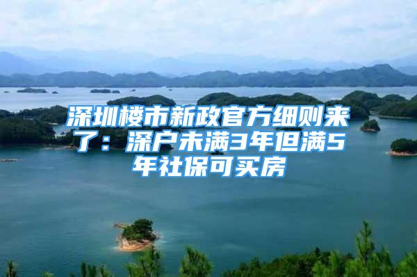 深圳楼市新政官方细则来了：深户未满3年但满5年社保可买房