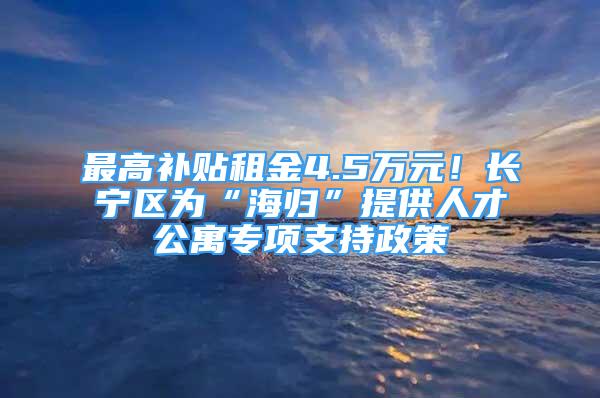 最高补贴租金4.5万元！长宁区为“海归”提供人才公寓专项支持政策