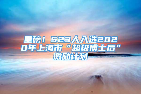 重磅！523人入选2020年上海市“超级博士后”激励计划