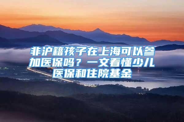 非沪籍孩子在上海可以参加医保吗？一文看懂少儿医保和住院基金