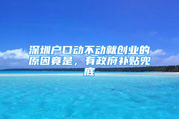 深圳户口动不动就创业的原因竟是，有政府补贴兜底