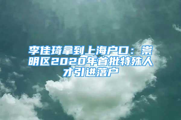 李佳琦拿到上海户口：崇明区2020年首批特殊人才引进落户