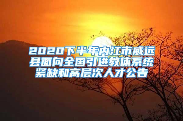 2020下半年内江市威远县面向全国引进教体系统紧缺和高层次人才公告