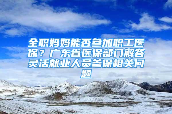 全职妈妈能否参加职工医保？广东省医保部门解答灵活就业人员参保相关问题