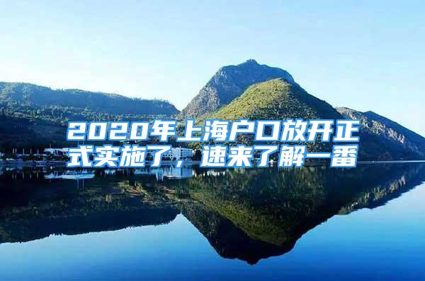 2020年上海户口放开正式实施了，速来了解一番