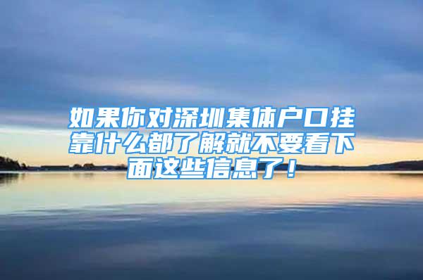 如果你对深圳集体户口挂靠什么都了解就不要看下面这些信息了！