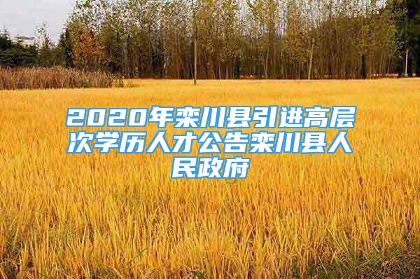 2020年栾川县引进高层次学历人才公告栾川县人民政府