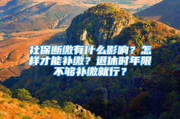 社保断缴有什么影响？怎样才能补缴？退休时年限不够补缴就行？