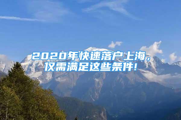 2020年快速落户上海，仅需满足这些条件!