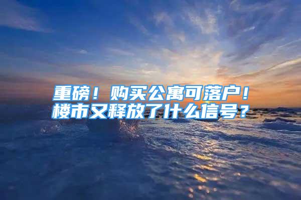 重磅！购买公寓可落户！楼市又释放了什么信号？