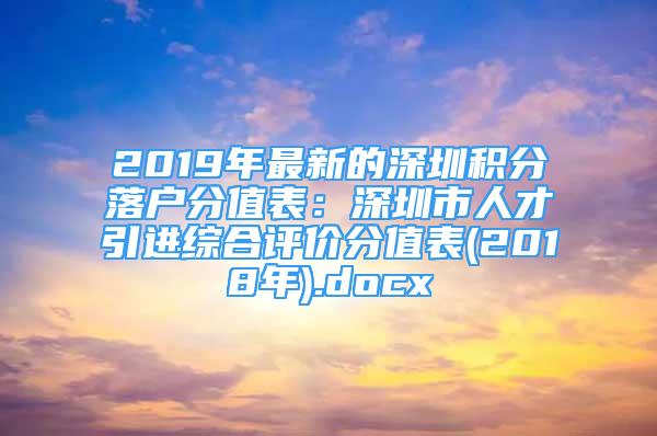 2019年最新的深圳积分落户分值表：深圳市人才引进综合评价分值表(2018年).docx