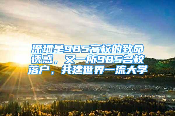 深圳是985高校的致命诱惑，又一所985名校落户，共建世界一流大学