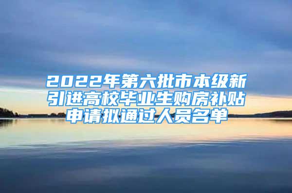 2022年第六批市本级新引进高校毕业生购房补贴申请拟通过人员名单