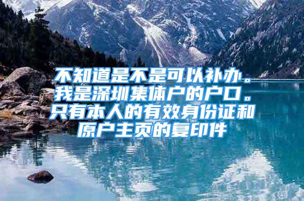 不知道是不是可以补办。我是深圳集体户的户口。只有本人的有效身份证和原户主页的复印件