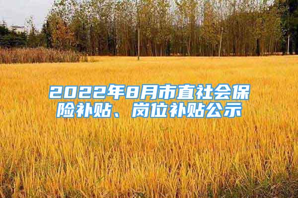 2022年8月市直社会保险补贴、岗位补贴公示