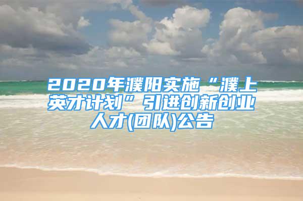 2020年濮阳实施“濮上英才计划”引进创新创业人才(团队)公告