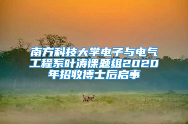 南方科技大学电子与电气工程系叶涛课题组2020年招收博士后启事