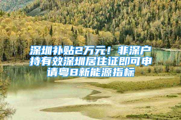 深圳补贴2万元！非深户持有效深圳居住证即可申请粤B新能源指标