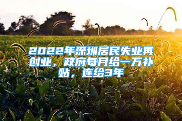 2022年深圳居民失业再创业，政府每月给一万补贴，连给3年