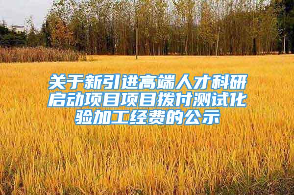 关于新引进高端人才科研启动项目项目拨付测试化验加工经费的公示