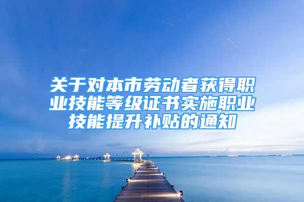 关于对本市劳动者获得职业技能等级证书实施职业技能提升补贴的通知