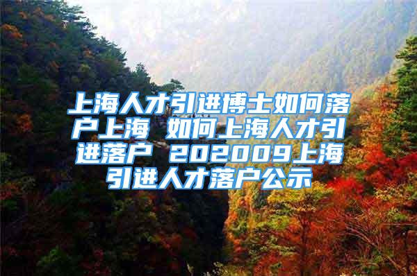 上海人才引进博士如何落户上海 如何上海人才引进落户 202009上海引进人才落户公示