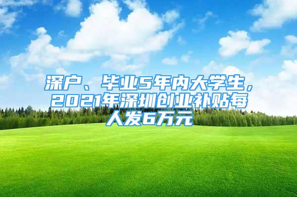 深户、毕业5年内大学生，2021年深圳创业补贴每人发6万元