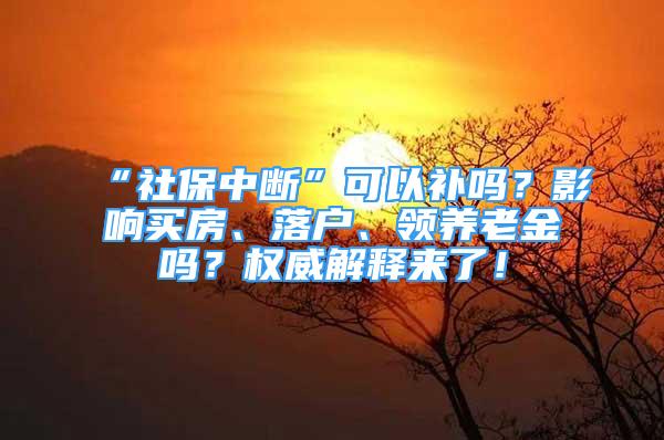 “社保中断”可以补吗？影响买房、落户、领养老金吗？权威解释来了！