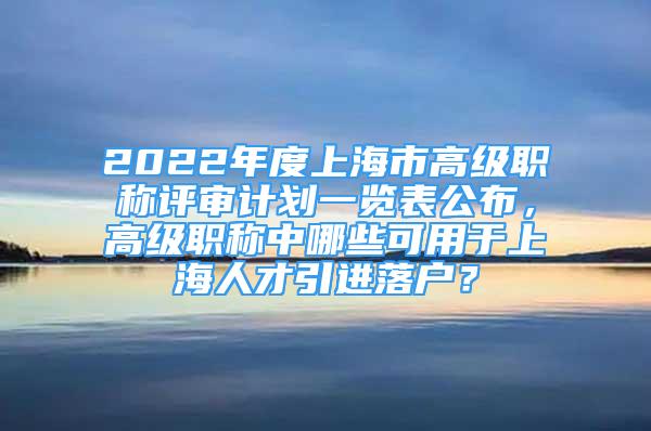 2022年度上海市高级职称评审计划一览表公布，高级职称中哪些可用于上海人才引进落户？