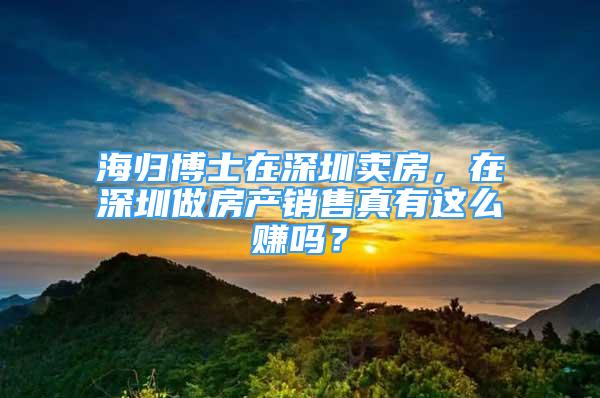 海归博士在深圳卖房，在深圳做房产销售真有这么赚吗？