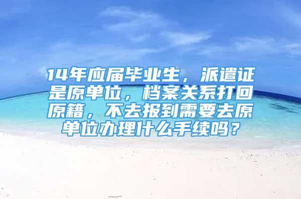 14年应届毕业生，派遣证是原单位，档案关系打回原籍，不去报到需要去原单位办理什么手续吗？