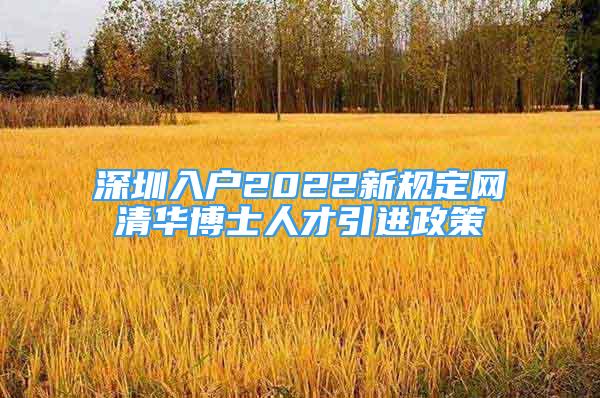 深圳入户2022新规定网清华博士人才引进政策