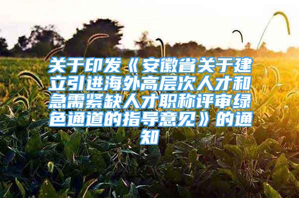 关于印发《安徽省关于建立引进海外高层次人才和急需紧缺人才职称评审绿色通道的指导意见》的通知