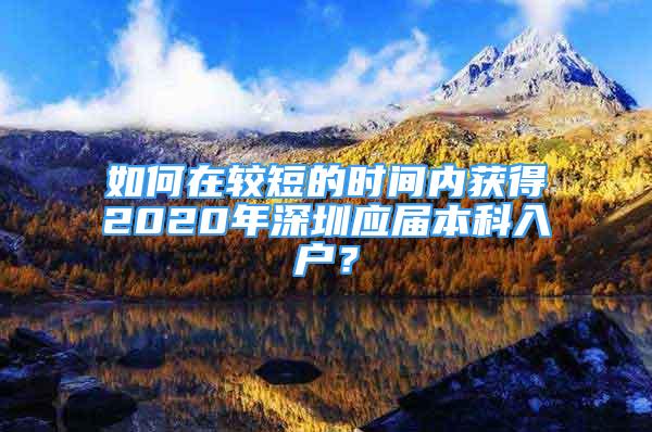 如何在较短的时间内获得2020年深圳应届本科入户？