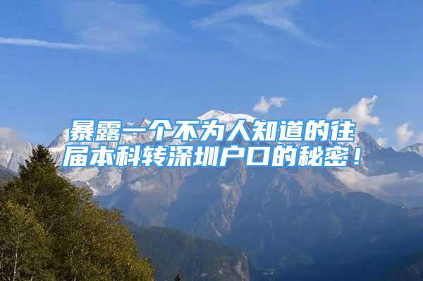 暴露一个不为人知道的往届本科转深圳户口的秘密！